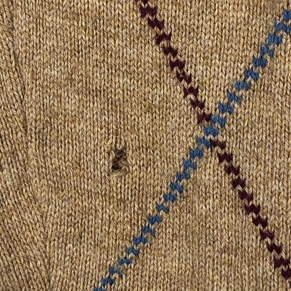 Tommy Hilfiger Mens Sweater Argyle Crewneck Brown Wool/Cotton Blend Distressed - Picture 5 of 8